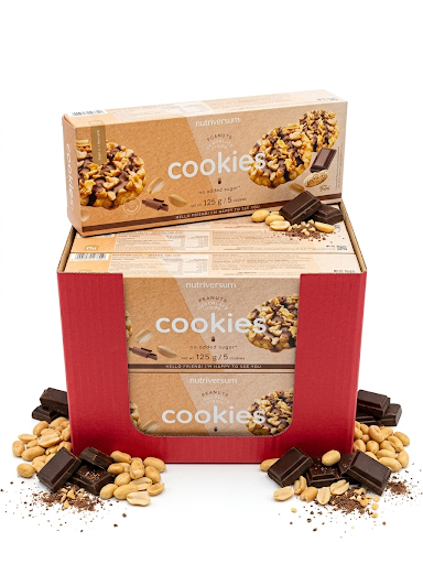 NUT63038 Nutriversum Μπισκότα PEANUT & CHOCOLATE STRIPE 125gr BOX(18pieces) - Image 1