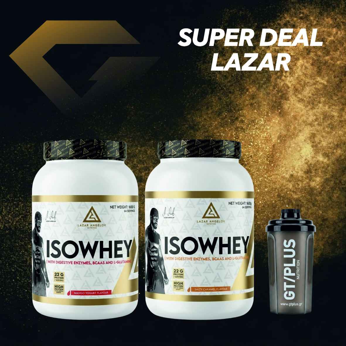 SUPER DEAL LAZAR κενό LAZAR ANGELOV ISO WHEY 2X1600gr+Shaker - Image 1
